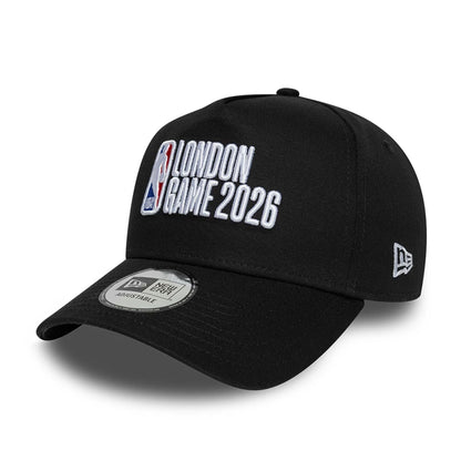 Pictured is this NBA Logo NBA London Game 2026 Black 9FORTY A-Frame Adjustable cap. 1