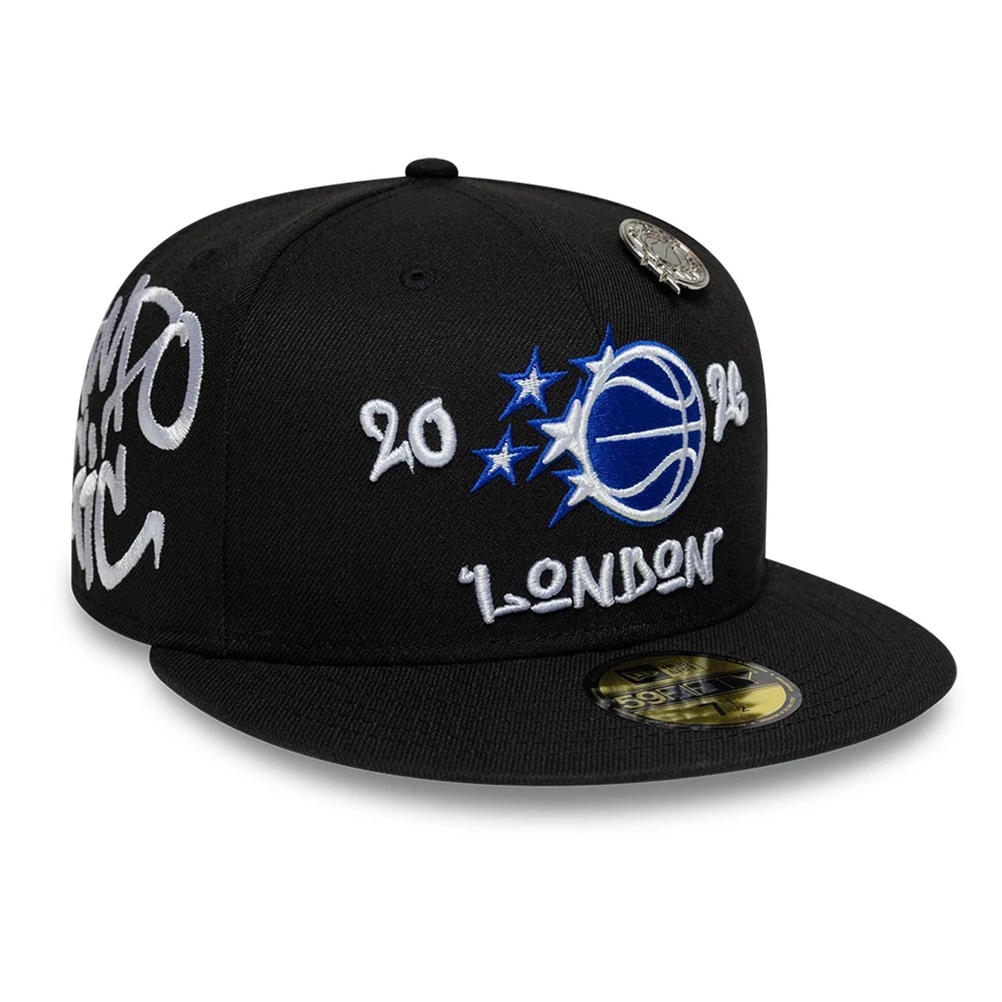 Pictured is this Orlando Magic NBA London Game 2026 Black 59FIFTY Fitted cap. 1