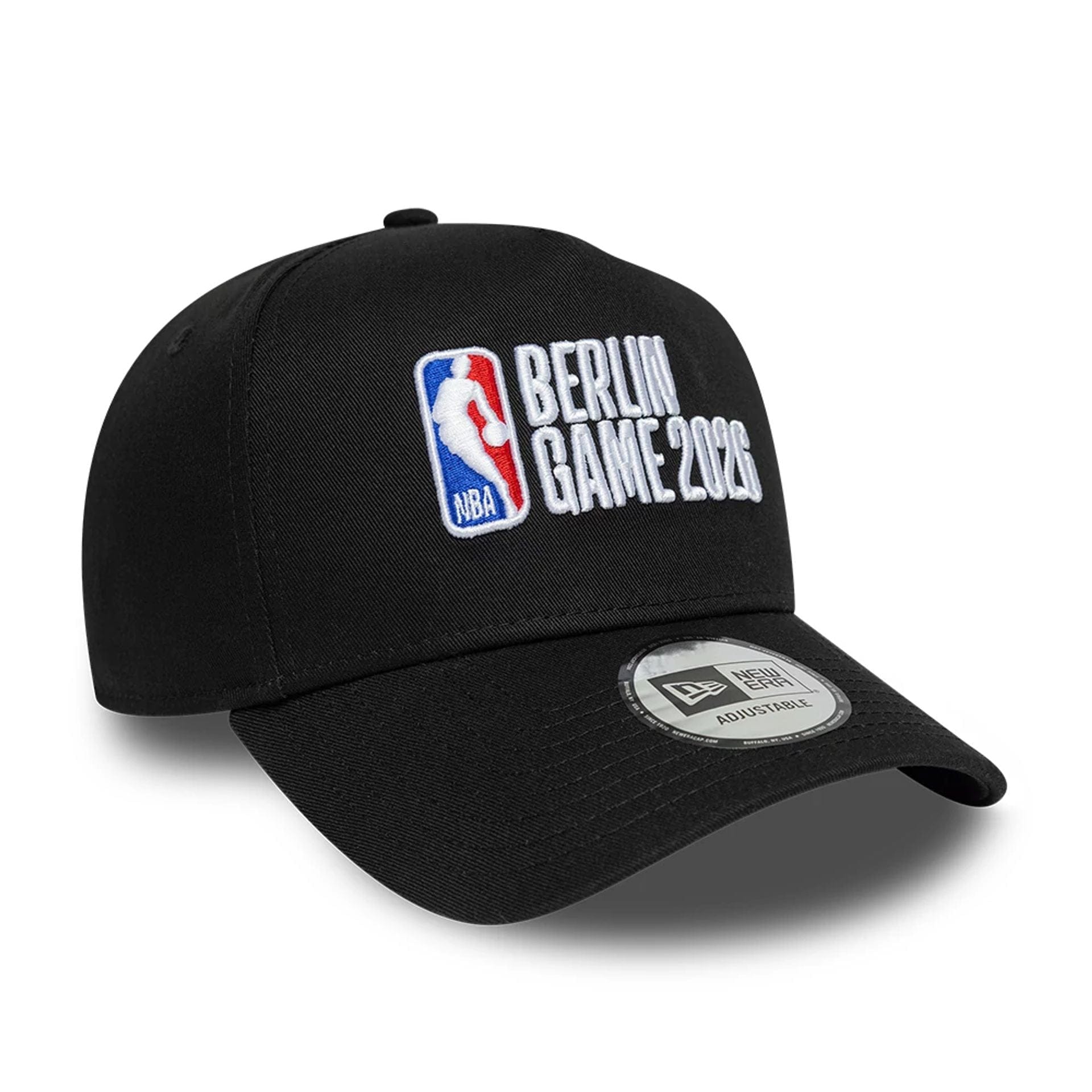 Pictured is this NBA Logo NBA Berlin Game 2026 Black 9FORTY A-Frame Adjustable cap. 3