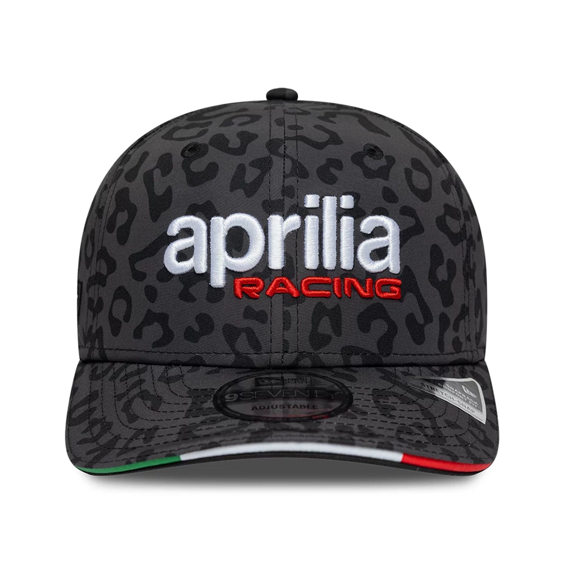 Pictured is this Aprilia Replica Mugello Race Special 9SEVENTY Stretch Snap cap in black. 2