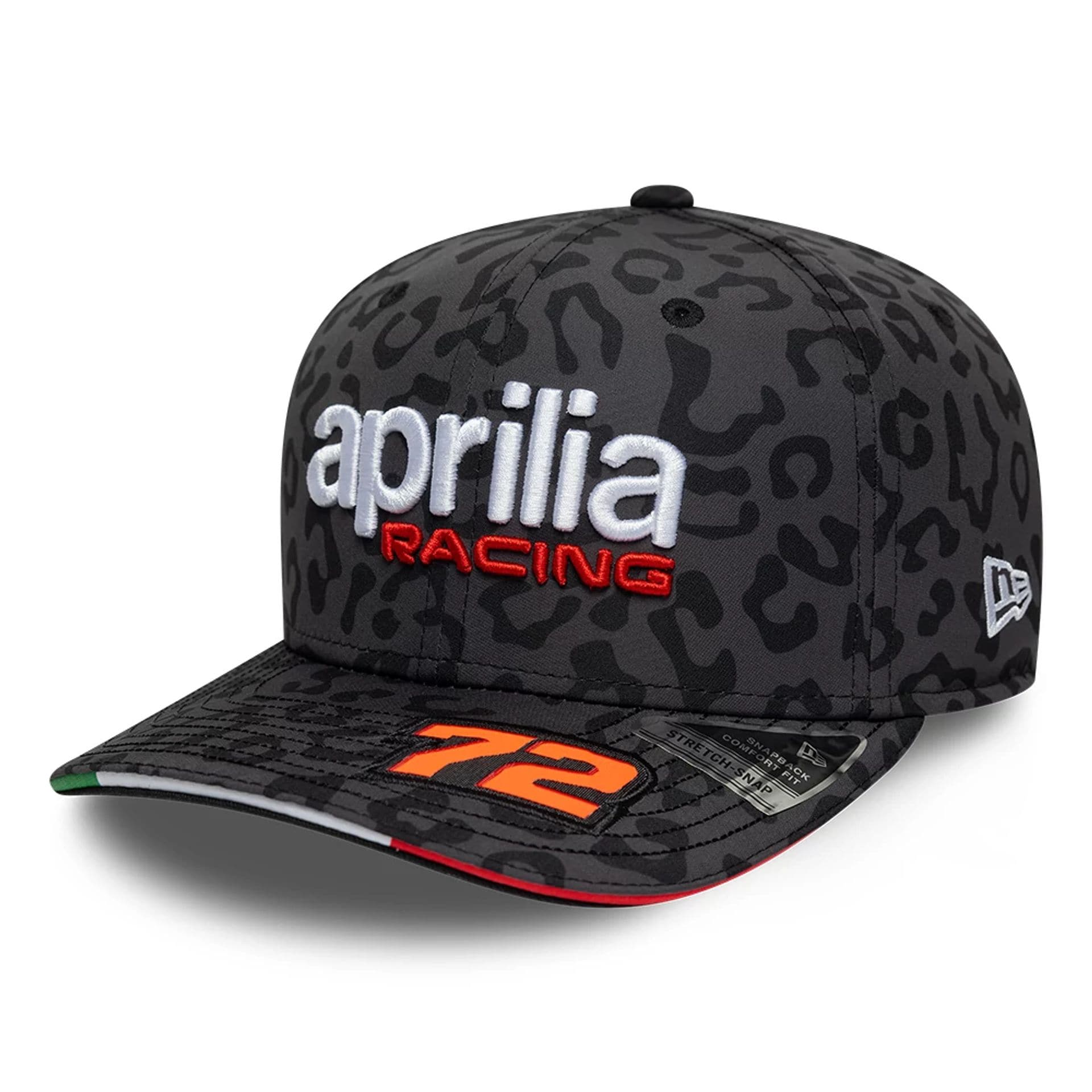Pictured is this Aprilia Replica Marco Bezzecchi Mugello Race Special 9SEVENTY Stretch Snap cap in black. 1
