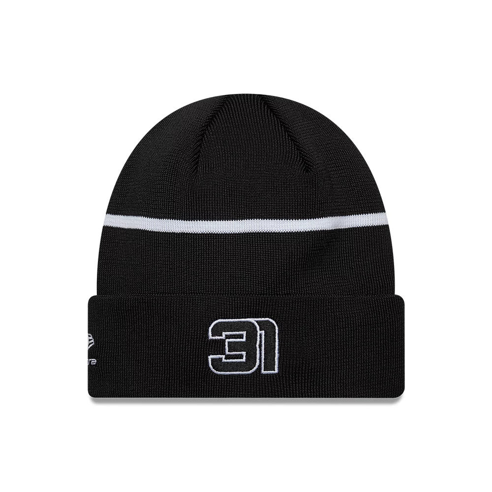 Pictured is this Esteban Ocon TGR Haas F1 Cuff Knit Beanie hat in black. 2