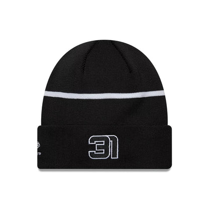 Pictured is this Esteban Ocon TGR Haas F1 Cuff Knit Beanie hat in black. 2