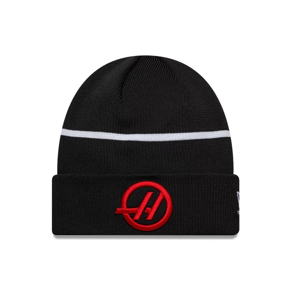 Pictured is this Esteban Ocon TGR Haas F1 Cuff Knit Beanie hat in black. 1