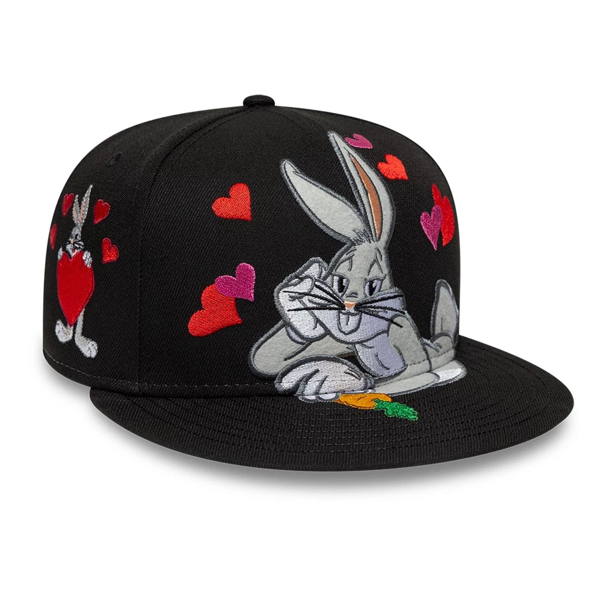 Pictured is this Heart Bugs Bunny 59FIFTY Fitted cap in black. 1