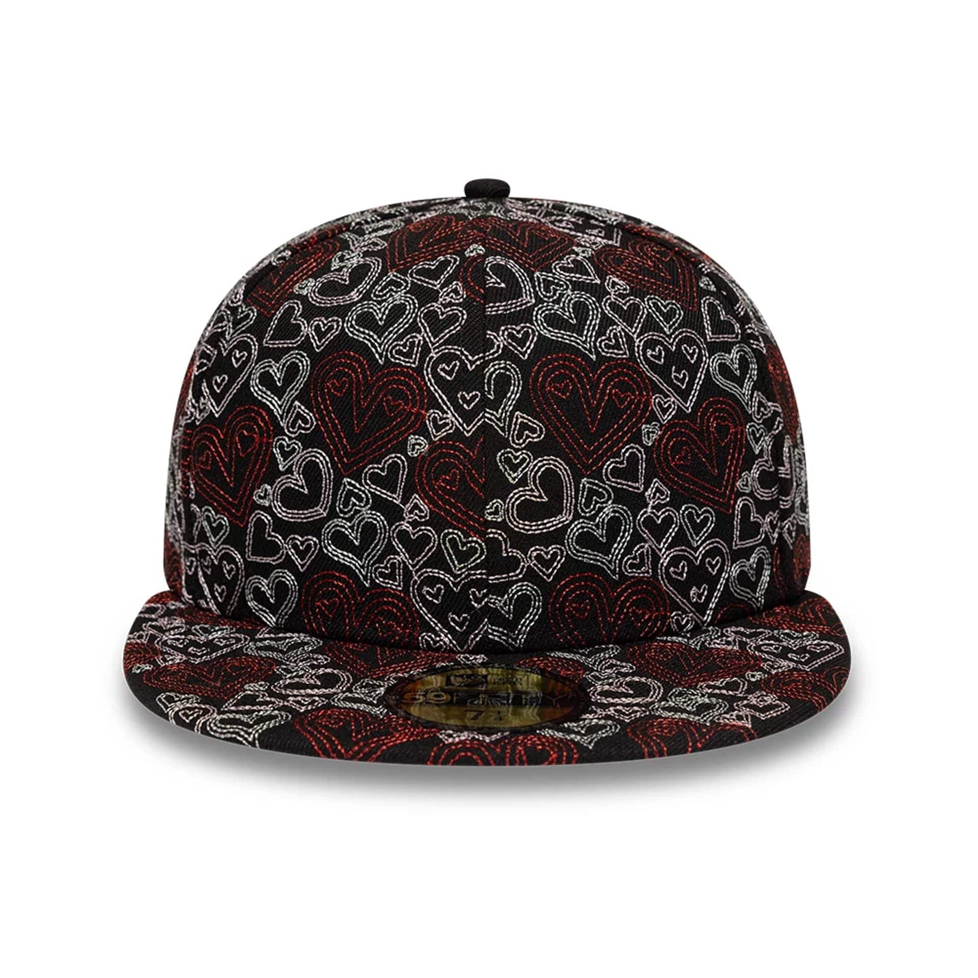 Pictured is this New Era All Over Hearts 59FIFTY Fitted cap in black. 3