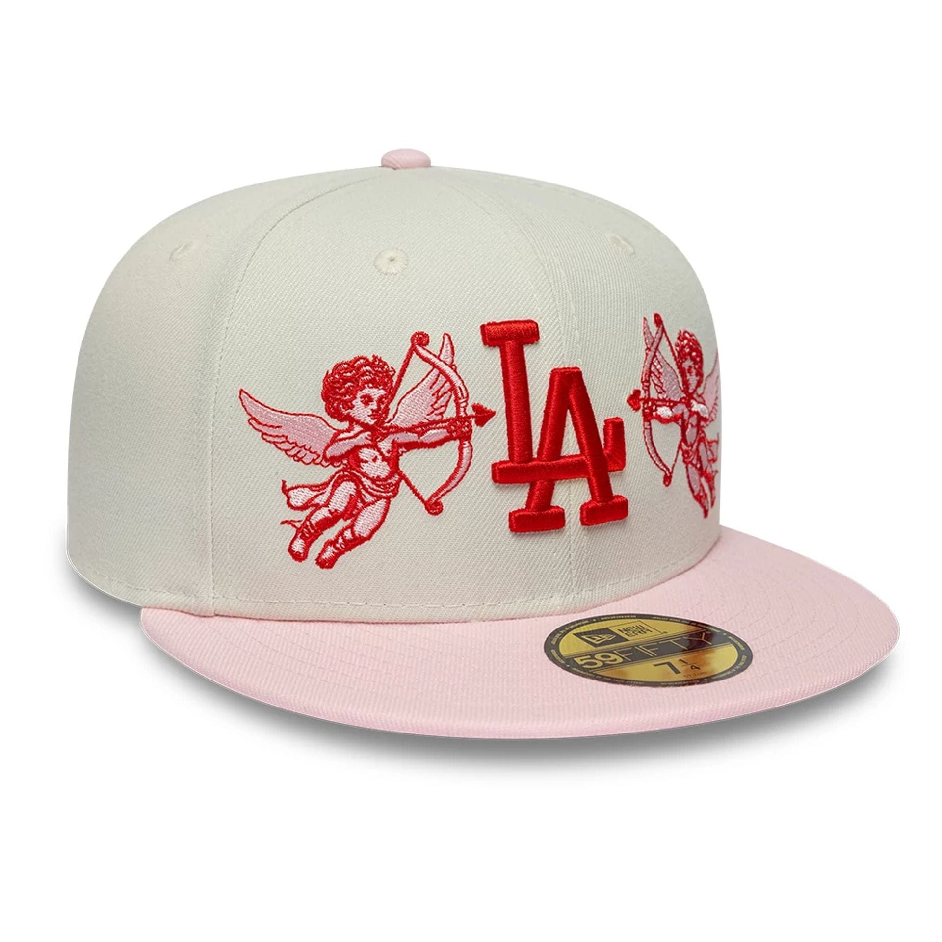 Pictured is this MLB Cherub LA Dodgers 59FIFTY Fitted cap in light beige. 3