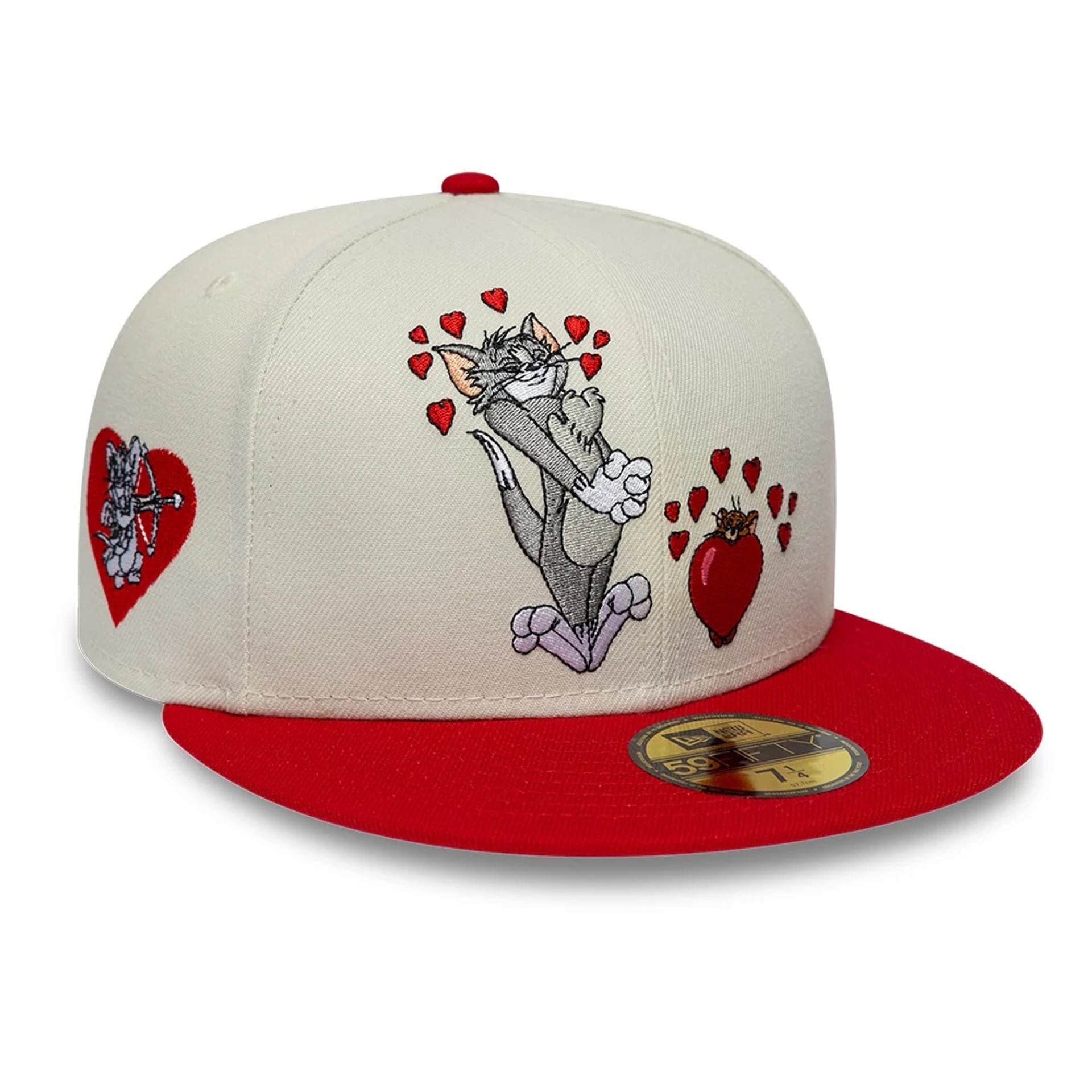 Pictured is this Tom & Jerry Heart 59FIFTY Fitted cap in Cream. 1