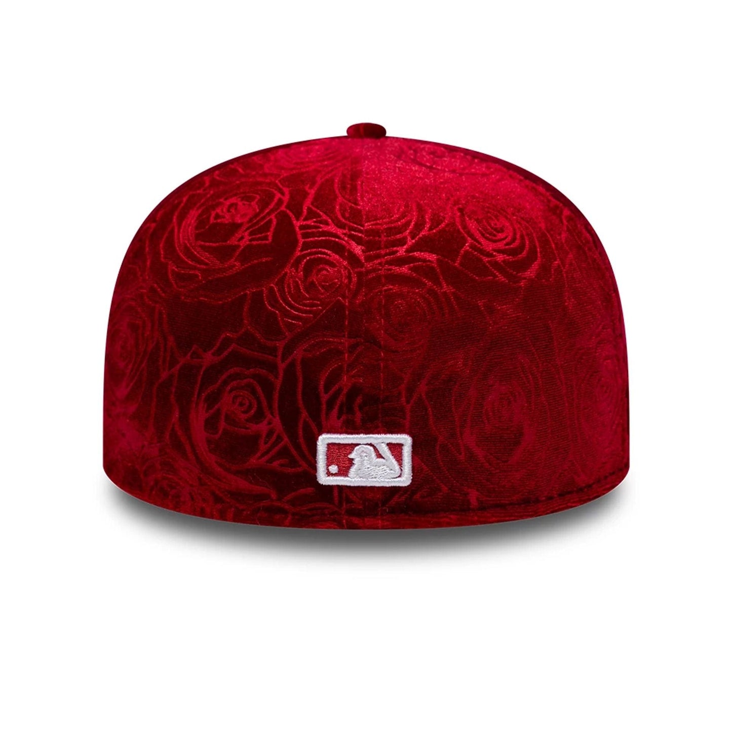 Pictured is this MLB Floral Velour New York Yankees 59FIFTY Fitted cap in dark red. 4