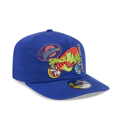 Space Jam Warner Brothers Space Jam Tune Squad Blue New Era 19TWENTY Cap, three-quarter view showing colourful embroidered Space Jam and Tune Squad graphics on the front, with Bugs and Taz characters.