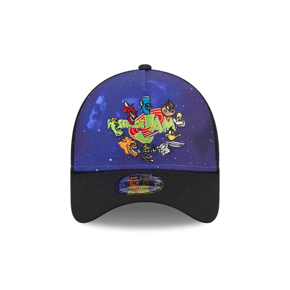 Pictured is this Space Jam Rivalry 9FORTY A-Frame Trucker cap in black. 3