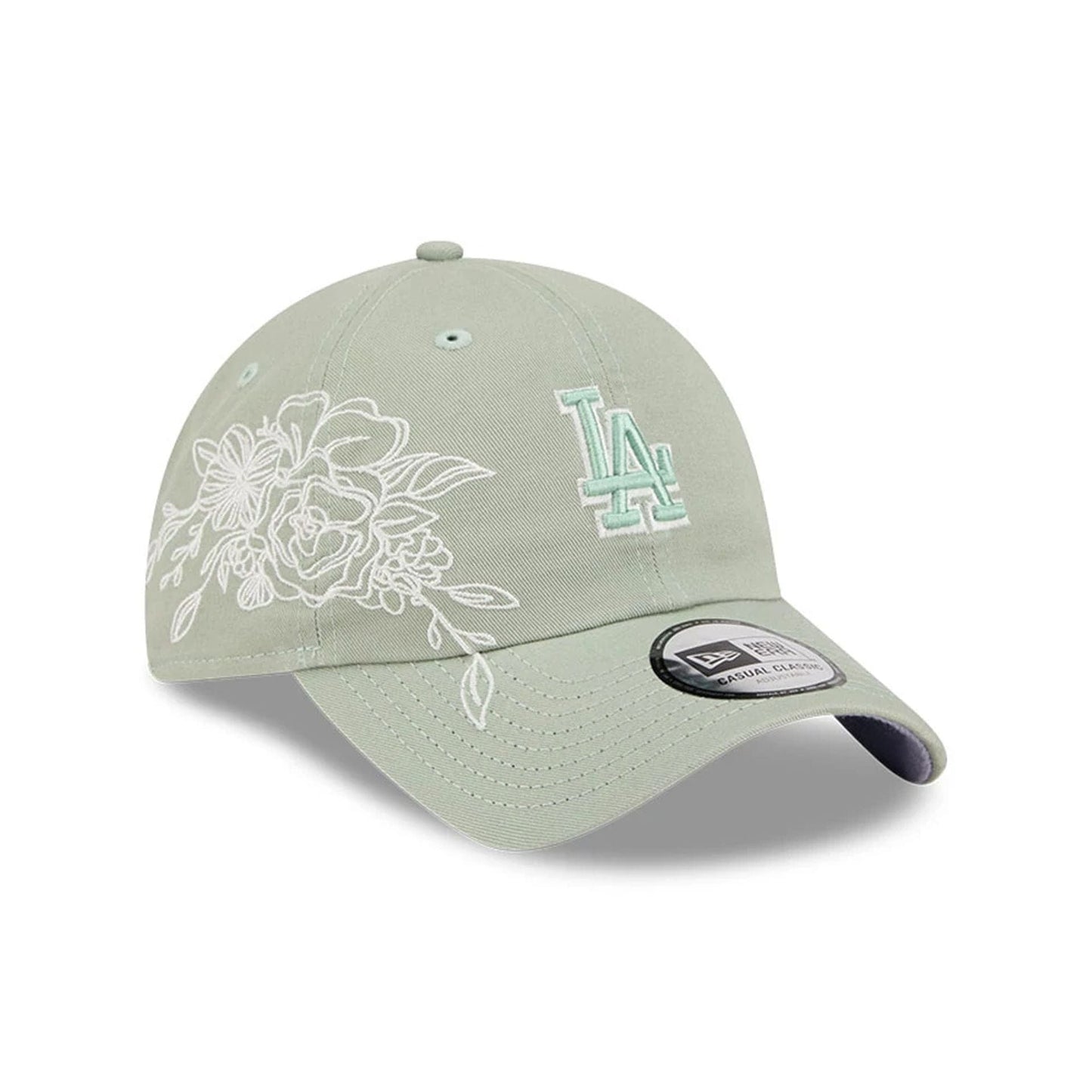 Pictured is this MLB Stitched Flowers LA Dodgers Casual Classic cap in pastel green. 1
