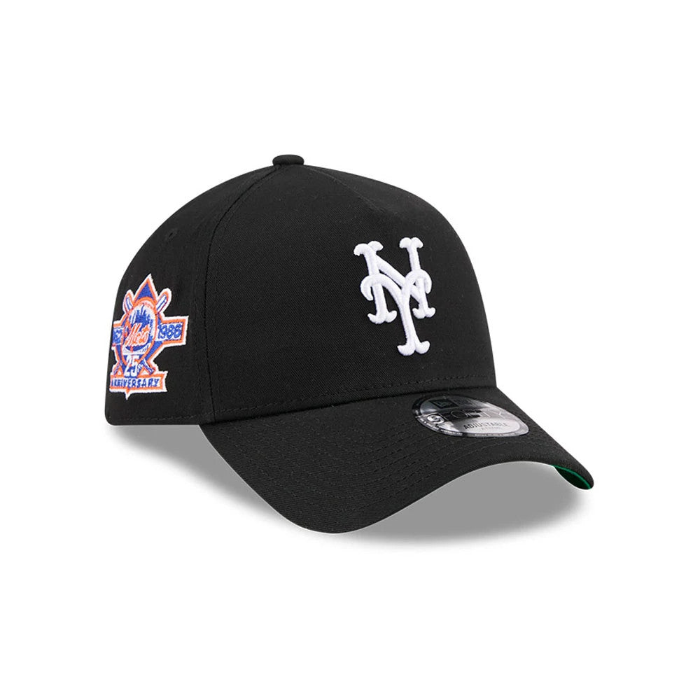 Pictured is this MLB Cooperstown Anniversary New York Mets 9FORTY A-Frame cap in black. 1