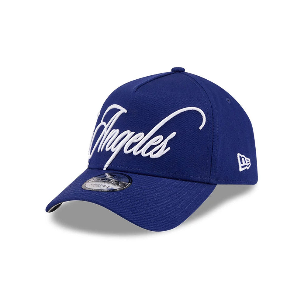 Pictured is this MLB Calligraphy LA Dodgers 9FORTY A-Frame cap in dark blue. 4