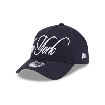 Pictured is this MLB Calligraphy New York Yankees 9FORTY A-Frame cap in navy. 4