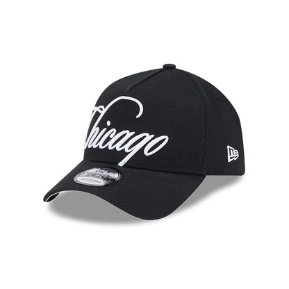 Pictured is this MLB Calligraphy Chicago White Sox 9FORTY A-Frame cap in black. 4