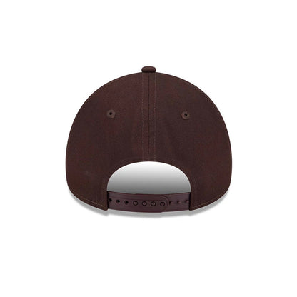 New York Yankees MLB Choc Cherry Dark Brown New Era 9FORTY A-Frame Adjustable Cap, rear view showing a dark brown adjustable strap with a structured crown, two embroidered eyelets, and no logos on the back panels.