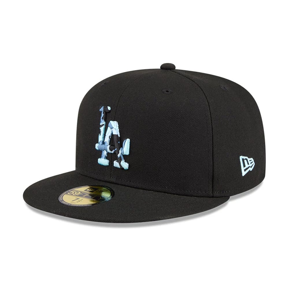 Pictured is this MLB Camo Infill LA Dodgers 59FIFTY Fitted cap in black. 4