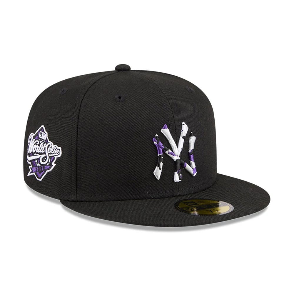 Pictured is this MLB Camo Infill New York Yankees 59FIFTY Fitted cap in black. 1