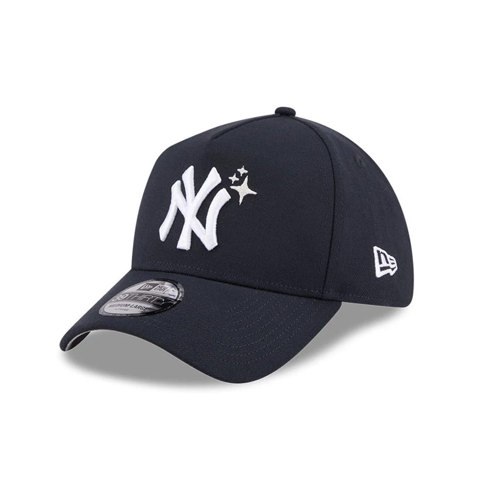 Pictured is this MLB Glow Stars New York Yankees 39THIRTY A-Frame Stretch Fit cap in navy. 1