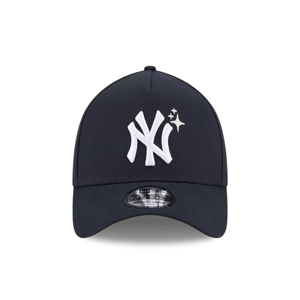 Pictured is this MLB Glow Stars New York Yankees 39THIRTY A-Frame Stretch Fit cap in navy. 3
