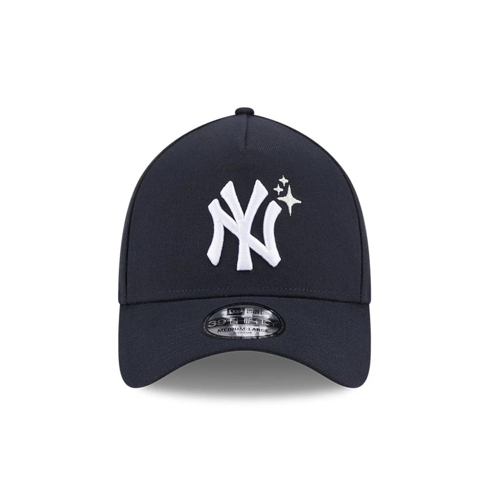 Pictured is this MLB Glow Stars New York Yankees 39THIRTY A-Frame Stretch Fit cap in navy. 3