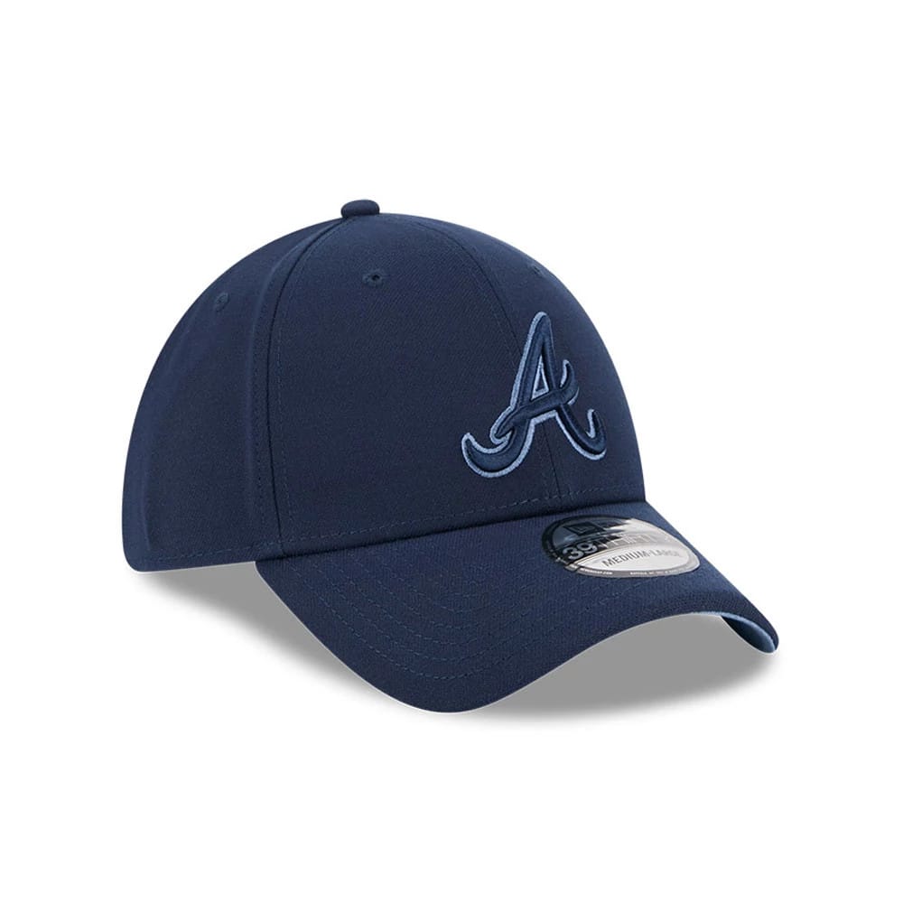 Pictured is this MLB Faded Oceanside Atlanta Braves 39THIRTY Stretch Fit cap in dark blue. 4