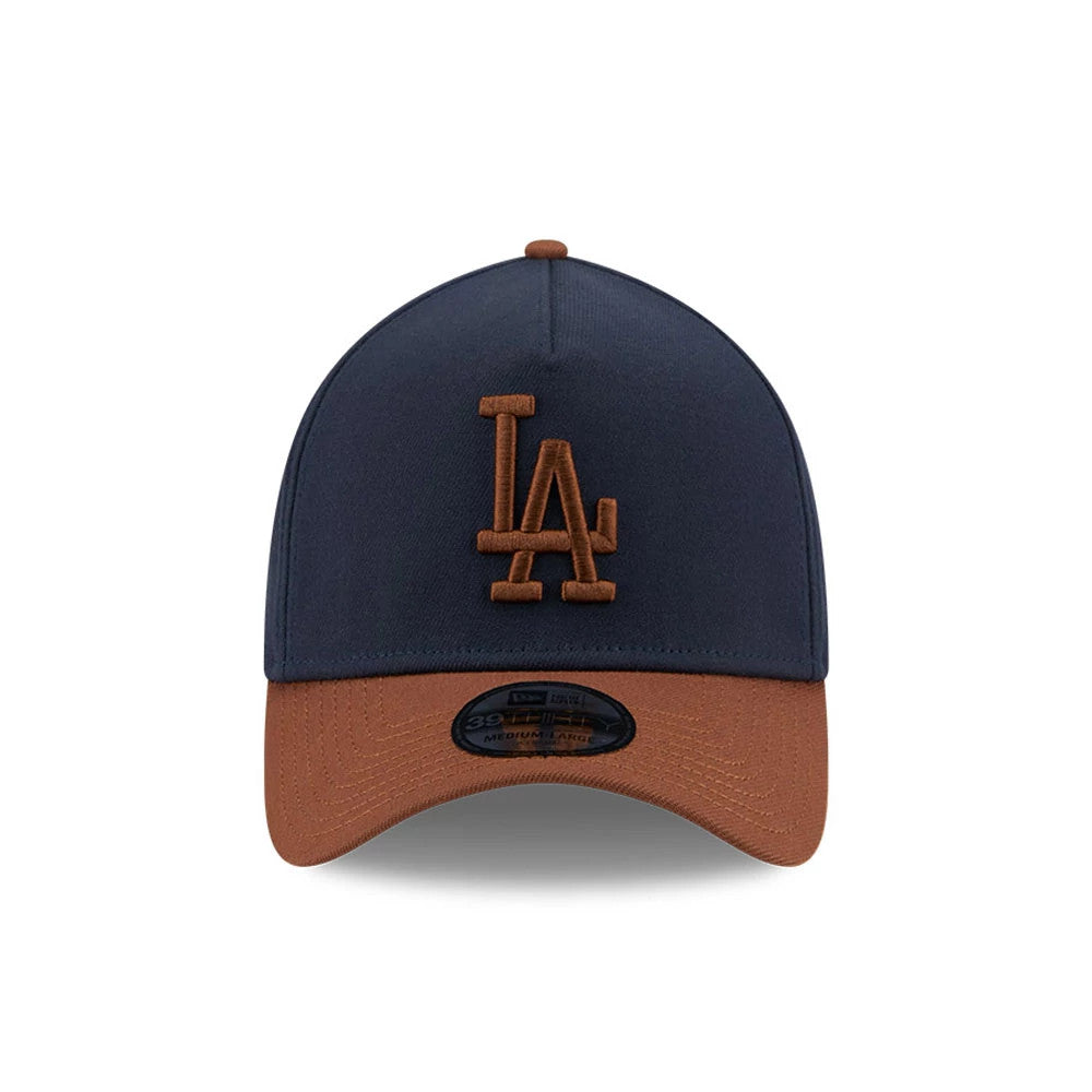 Pictured is this MLB Blueberry Tiramisu LA Dodgers 39THIRTY A-Frame Stretch Fit cap in navy. 3