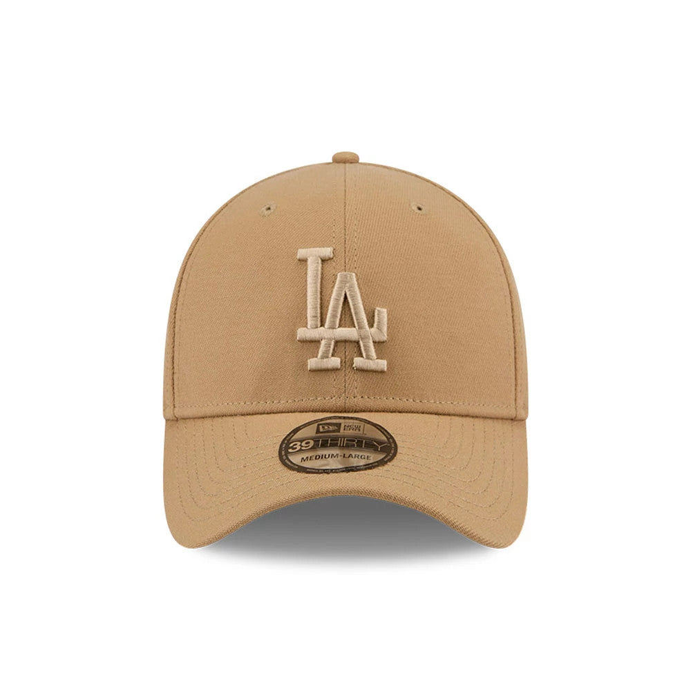 Pictured is this MLB LA Dodgers 39THIRTY Stretch Fit cap in beige. 3