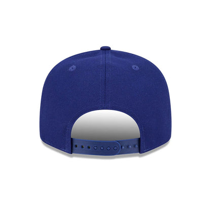 LA Dodgers MLB Cooperstown Throwback Blue New Era 9FIFTY Snapback Adjustable Cap, rear view showing a structured blue crown with a matching blue adjustable snapback strap, featuring embroidered eyelets on each panel and a top button.