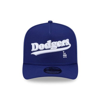 Pictured is this MLB Cooperstown Pennant Script LA Dodgers 9FIFTY A-Frame Snapback cap in dark blue. 3