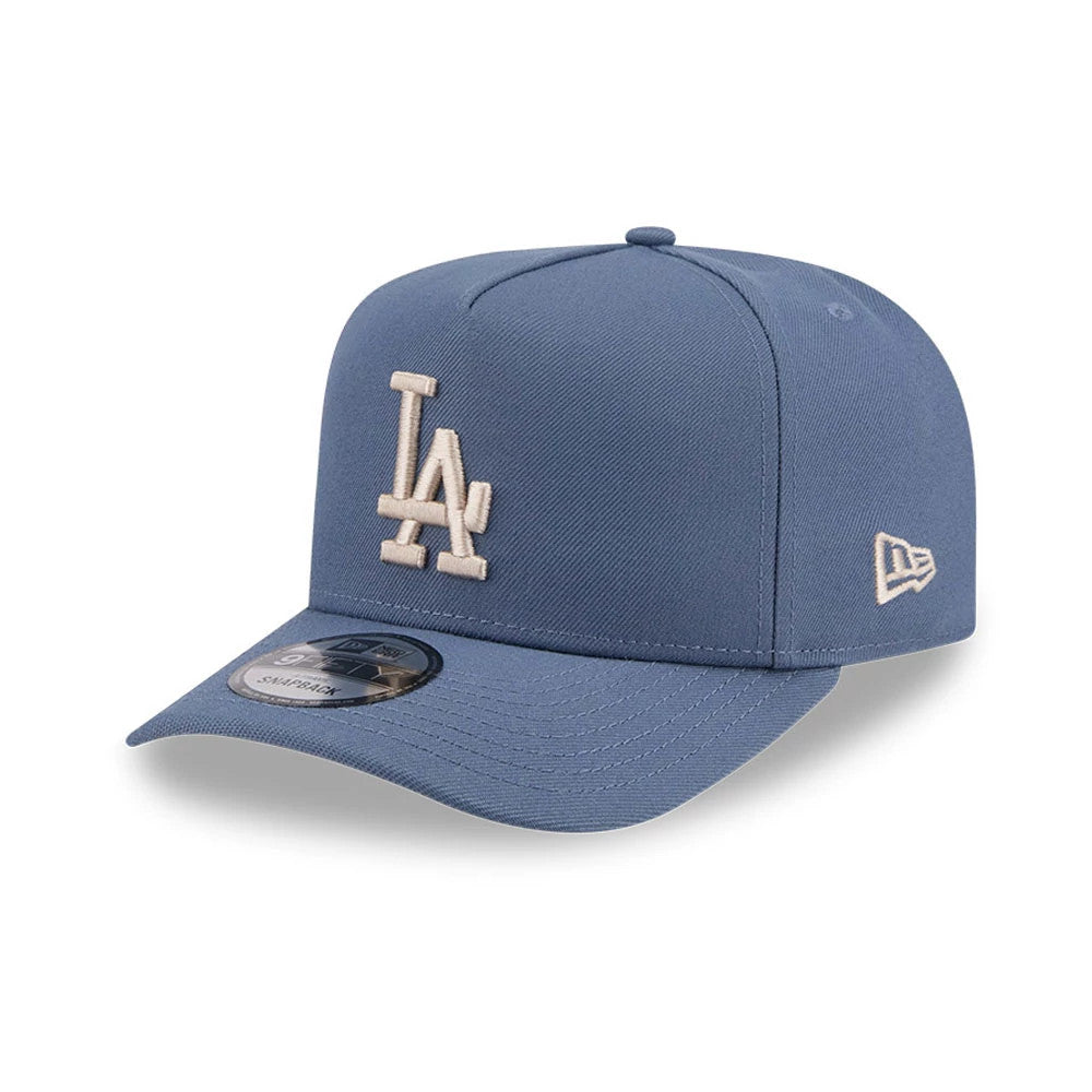 Pictured is this MLB Slate Stone LA Dodgers 9FIFTY A-Frame Snapback cap in dark blue. 1