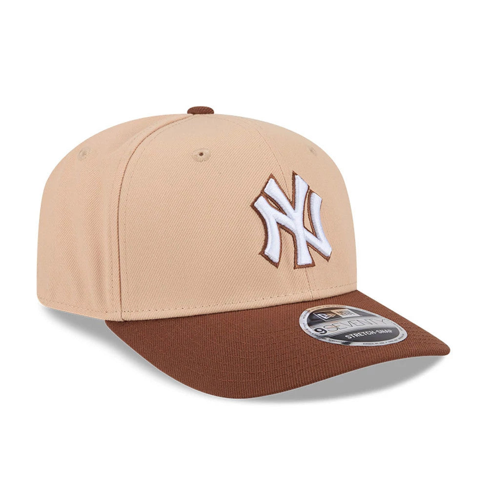Pictured is this MLB Candied Pecan New York Yankees 9SEVENTY Stretch Snap cap in beige. 4