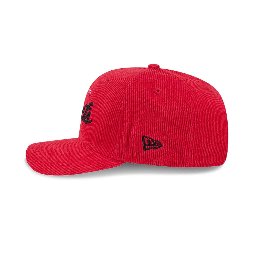 Pictured is this NFL Cord Script Kansas City Chiefs 9SEVENTY Stretch Snap cap in red. 5