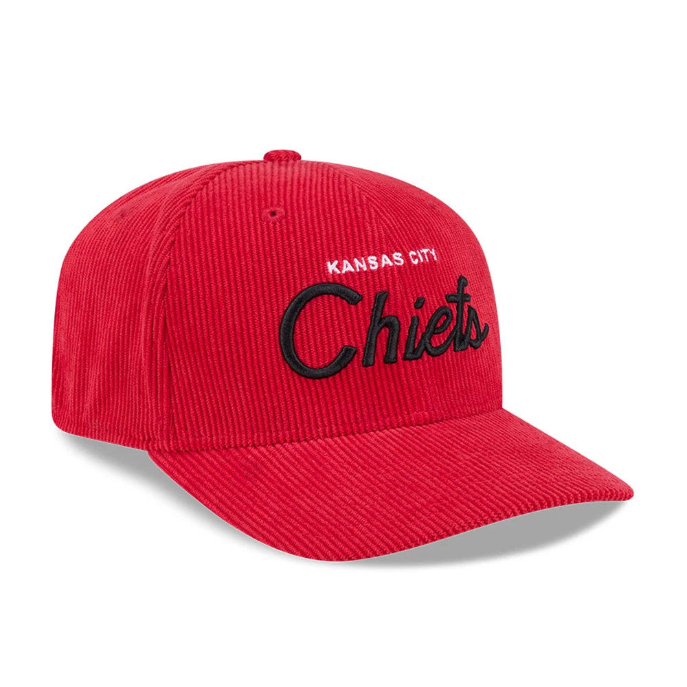 Pictured is this NFL Cord Script Kansas City Chiefs 9SEVENTY Stretch Snap cap in red. 4