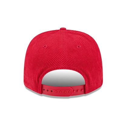 Pictured is this NFL Cord Script Kansas City Chiefs 9SEVENTY Stretch Snap cap in red. 7