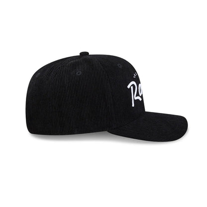 Pictured is this NFL Cord Script Las Vegas Raiders 9SEVENTY Stretch Snap cap in black. 6
