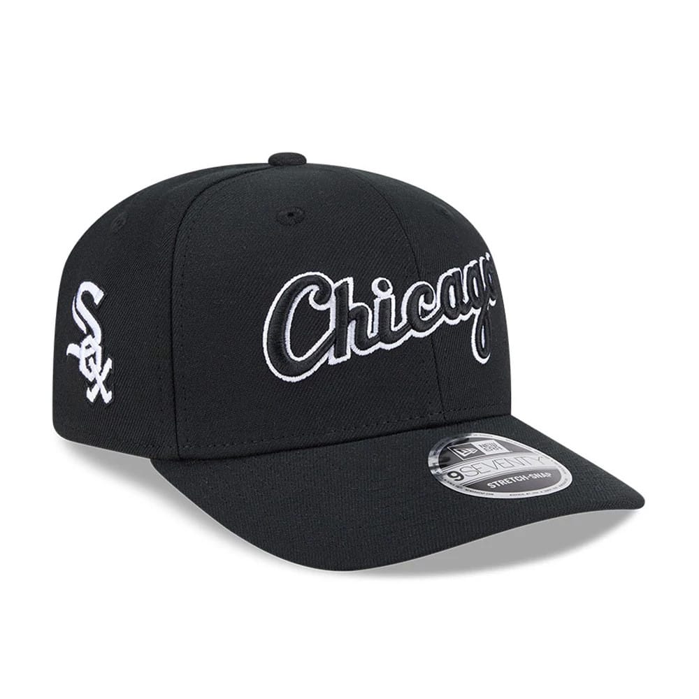 Pictured is this MLB Chicago White Sox 9SEVENTY Stretch Snap cap in black. 1