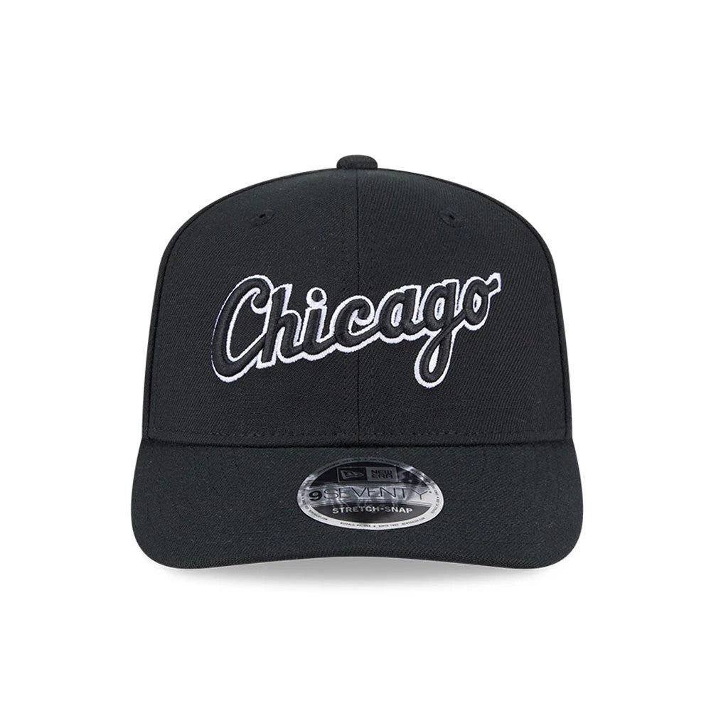 Pictured is this MLB Chicago White Sox 9SEVENTY Stretch Snap cap in black. 3