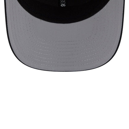 Pictured is this New Era Linear Logo 9SEVENTY Stretch Snap cap in white & black. 2