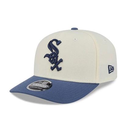 Pictured is this MLB Slate Stone Chicago White Sox 9SEVENTY Stretch Snap cap in cream & dark blue. 1