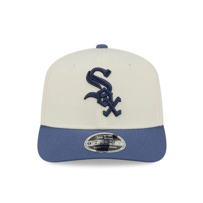Pictured is this MLB Slate Stone Chicago White Sox 9SEVENTY Stretch Snap cap in cream & dark blue. 3
