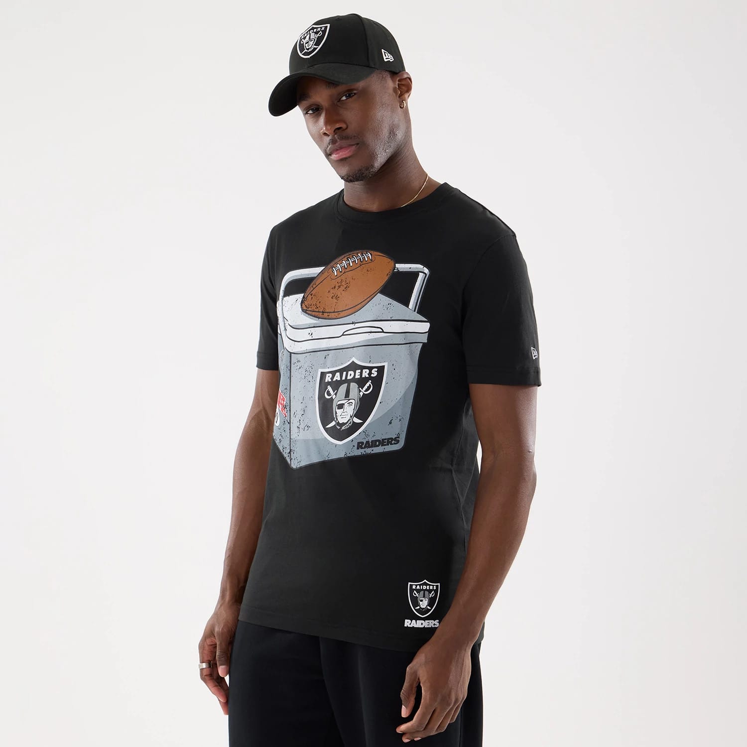 The model is wearing this NFL Training 2026 Las Vegas Raiders T-Shirt in black. 1