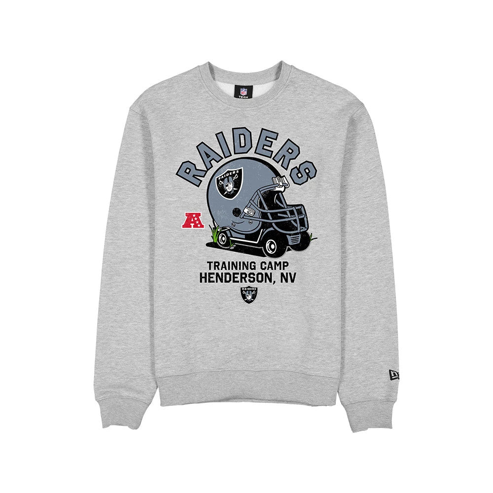 The model is wearing this NFL Training 2026 Las Vegas Raiders Crew Neck Sweater in grey. 6