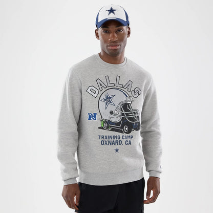 The model is wearing this NFL Training 2026 Dallas Cowboys Crew Neck Sweater in grey. 1