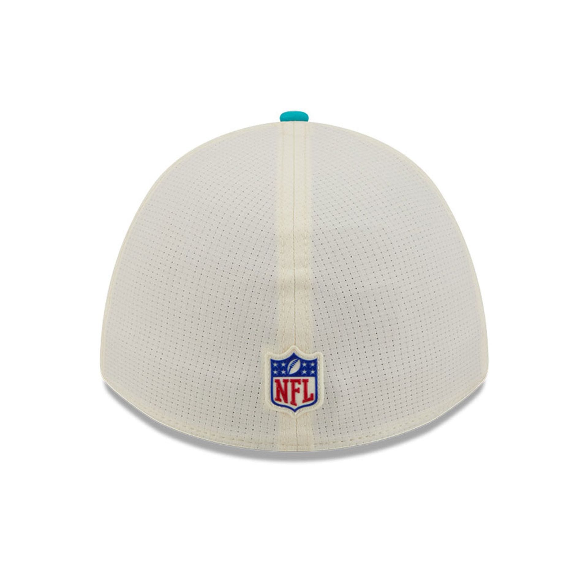 Pictured is this NFL Training 2026 Miami Dolphins 39THIRTY M-Crown Stretch Fit cap in white. 6