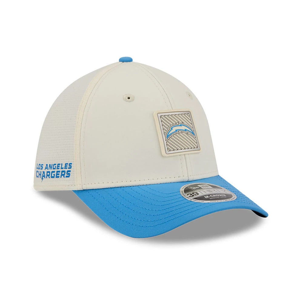 Pictured is this NFL Training 2026 Los Angeles Chargers 39THIRTY M-Crown Stretch Fit cap in white. 1