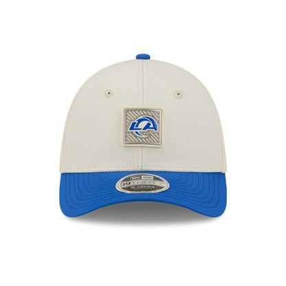 Pictured is this NFL Training 2026 LA Rams 39THIRTY M-Crown Stretch Fit cap in white. 2