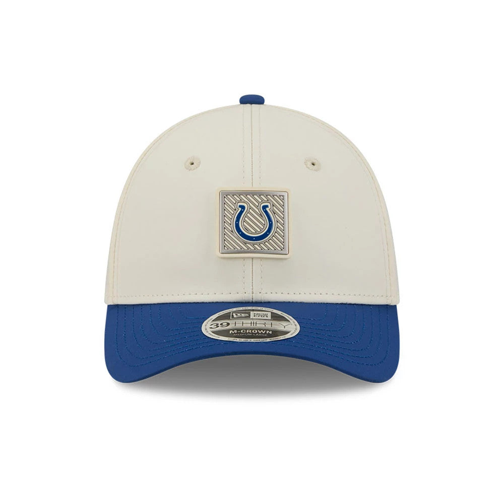 Pictured is this NFL Training 2026 Indianapolis Colts 39THIRTY M-Crown Stretch Fit cap in white. 2