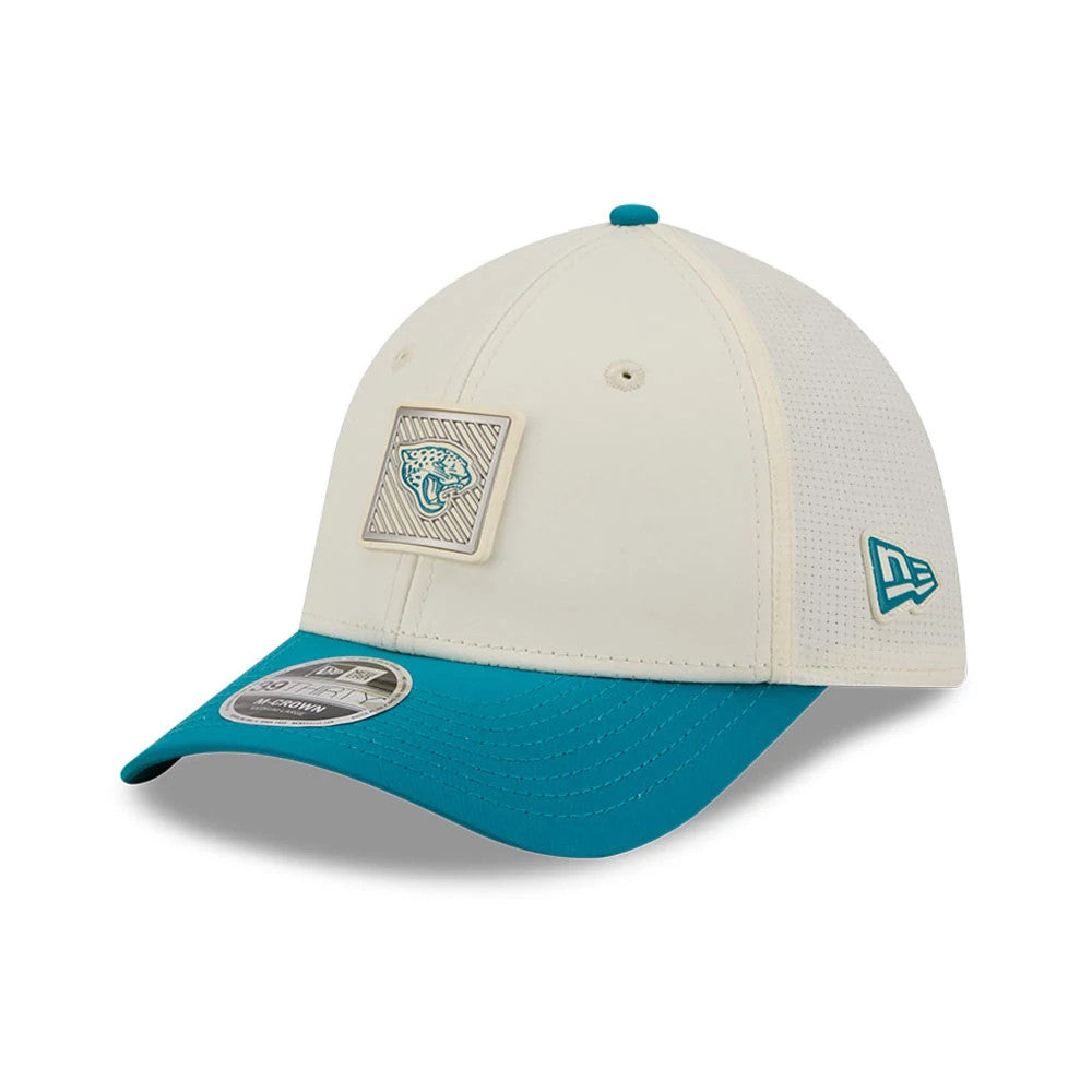 Pictured is this NFL Training 2026 Jacksonville Jaguars 39THIRTY M-Crown Stretch Fit cap in white. 3